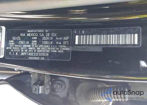 2025 Kia K4 Lxs из США, поврежденный, VIN 3KPFT4DE5SE103634